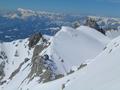 Gipfelblick nach Westen - der Grat ber den der Ramsauer Klettersteig fhrt - links im Hintergrund der Hochknig