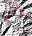 Der Tourenverlauf: Entgegen dem Uhrzeigersinn geht es vom hintersten Tal in Donnersbachwald bei der Mengbrcke am Forststraenschranken vorbei zur Riedleralm  - weiter ber die Beireutalm und die Untere und Obere Glattalm bis zum Glattjoch. Nun nordwrts bis zum Eiskarspitz und weiter Richtung Osten zum Hohenwart. Wieder zurck zum Eiskarspitz und ber das Glattschartl auf den Schnfeldspitz - den gesamten Gratverlauf ber das Pustereckjoch und den Gangkogel hinauf auf die Breiteckkoppe. Nun westwrts zum Kreuzberg. ber den Hintergullingspitz im Norden bis zum Groen Rotbhel. In stetigem Auf und Ab ber die Glserkoppe und Jochspitze auf die Karlspitze. Kurzer Abstecher auf die Schoberspitze im Norden und wieder zurck auf die Karlspitze. Nun sdwrts auf das Schreinl und hinunter zum Kollerriegel. Von dort kurz westseitig durch den Wald bis zu einer Forststrae, die genau wieder beim Ausgangspunkt in die Strae mndet.