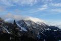 Der Hochangernstock mit Kosennspitz und Nazogl am frhen Morgen. Am spten Nachmittag beim Abstieg sollte er sich noch immer hnlich bedeckt zeigen.