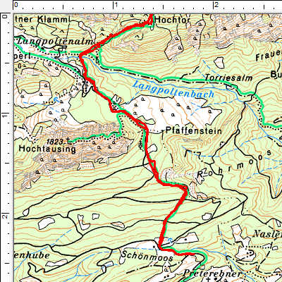 Routenverlauf Unterer Abschnitt: Schönmoos-Langpoltenalm