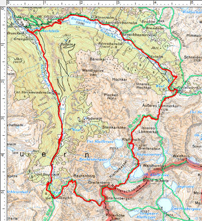 Routenverlauf Riesachfall - Preintalerhütte - Klafferkessel - Gollinghütte