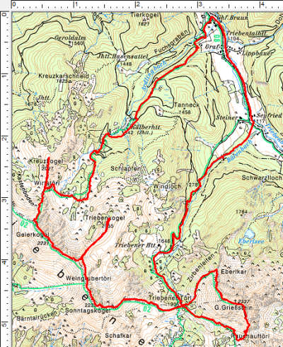 Routenverlauf Gr. Grießstein - Sonntagkogel - Geierkogel