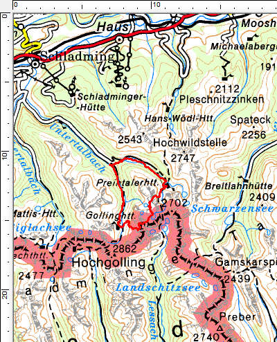 Tourengebiet Riesachfall - Preintalerhütte - Gollinghütte