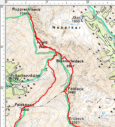 Routenverlauf "Oben": Feldeck - Brennerfeldeck - Rupprechtseck