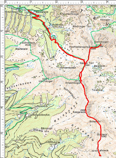 Routenverlauf Franzlbauerhütte - Gamskogel - Amachkogel - Kesseleck
