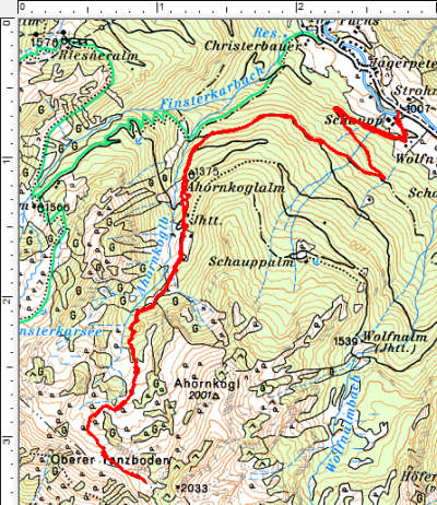 Routenverlauf Ahornkoglalm - Oberer Tanzboden